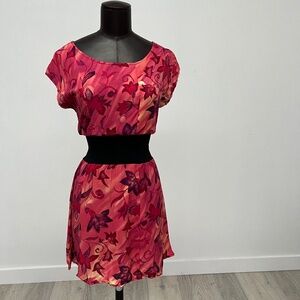 Floral Pink & Burgundy Chiffon Mini Dress | Feminine Fit & Flare